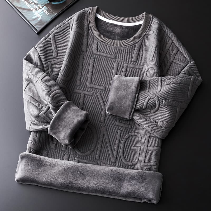 Men's Clothing hoodie with plush and thick warm round neck spring and autumn tops men's long sleeves trendy brand winter wear bottoming shirt