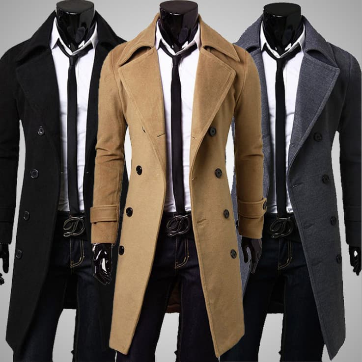 Men's Clothing Autumn/Winter Long Double Breasted Trench Coat Men's Woolen Coat Slim Fit Woolen Coat