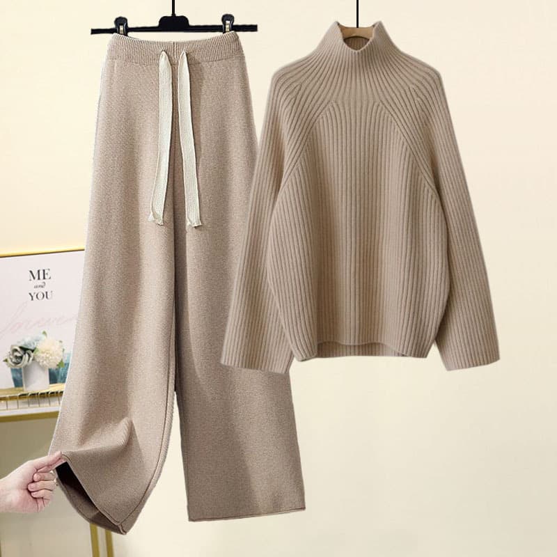 Women's Clothing lazy style suit for women new autumn and winter thickened thick wool knit sweater drape wide leg pants two piece suit