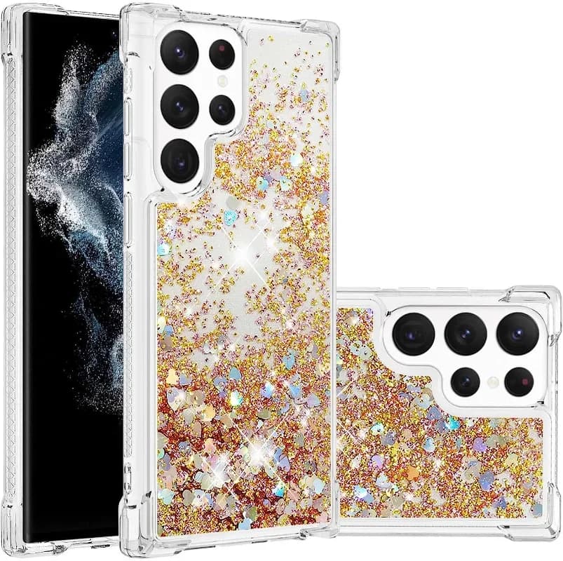 Luxury Cute Flowing Glitter Quicksand Case For Galaxy S25 S24 S23 S22 S21 FE S20 Ultra Note 20 10 S10 9 Plus Bling Liquid Cover