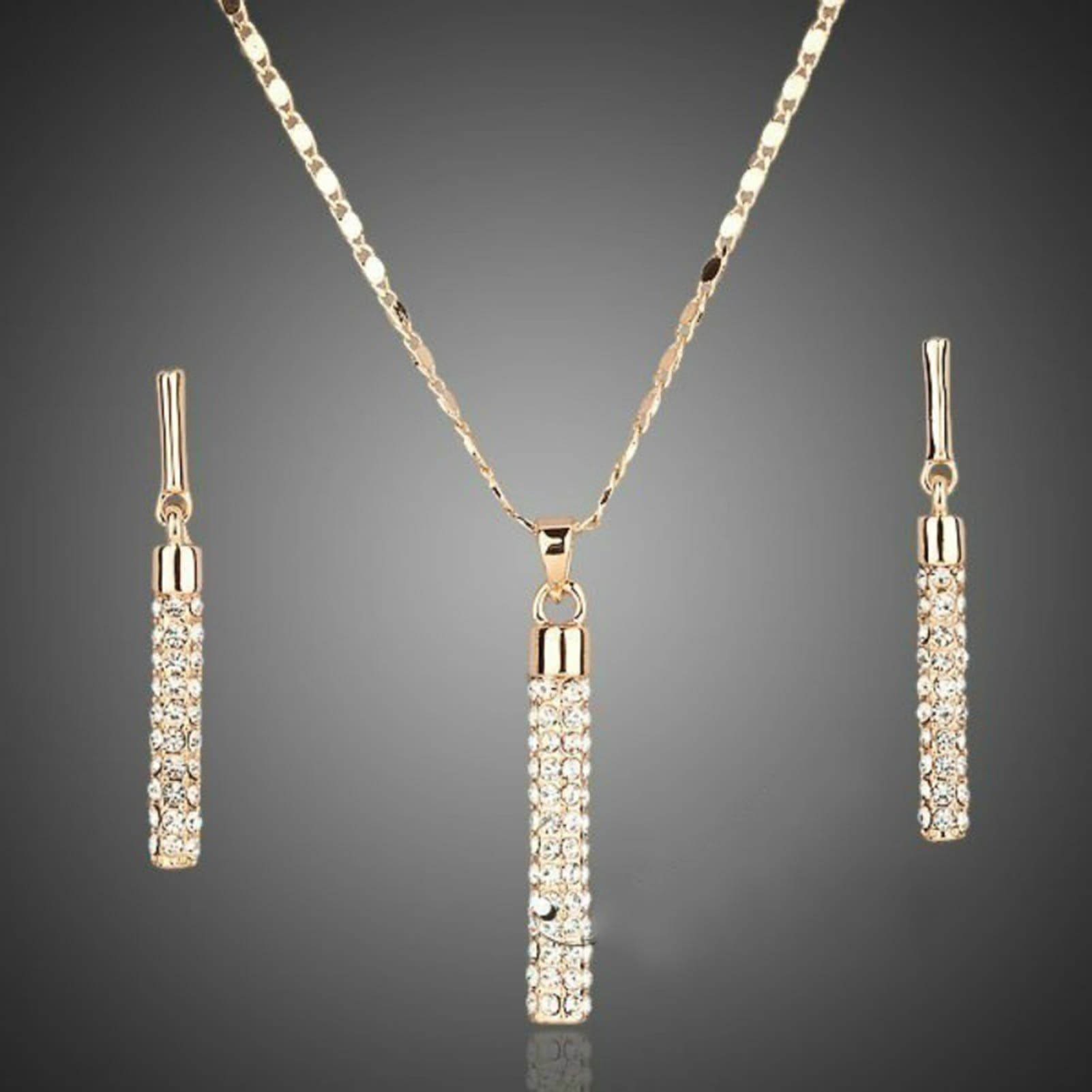 Qianbihe 1 Set Women Necklace Earrings Cylindrical Rod Rhinestones Shiny Jewelry Set for Banquet