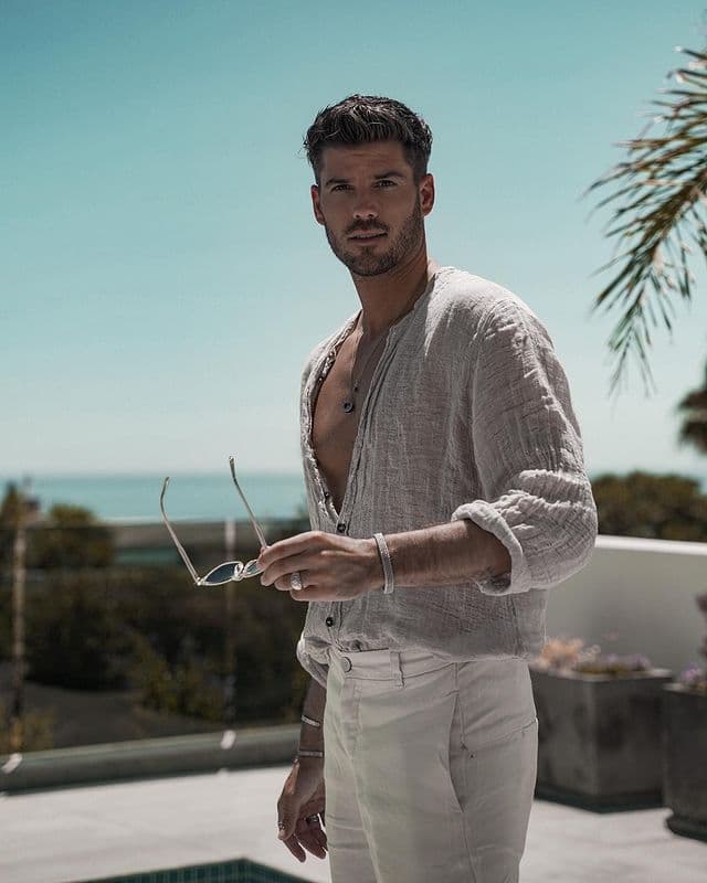 Men's Wrinkled Long Sleeve Shirt - 100% Organic Cotton Linen Blend | Relaxed Fit Casual & Smart Wear