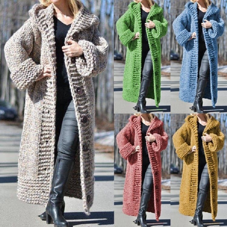 Women's Clothing new hooded cardigan thickened knitted sweater long sweater