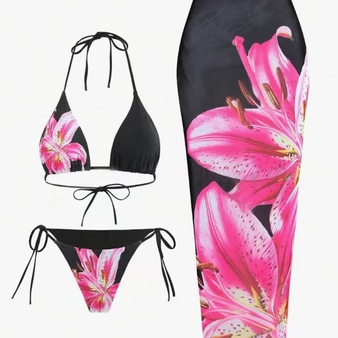 Women's Clothing Bikini Blouse Jacket Sexy Lily Fixed Edition Printing Swimsuit Three-piece Set