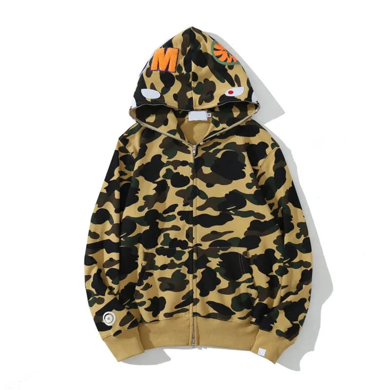 Sweat à capuche zippé en forme de requin pour homme et femme, veste camouflage tendance, sweat à capuche, polaire technique