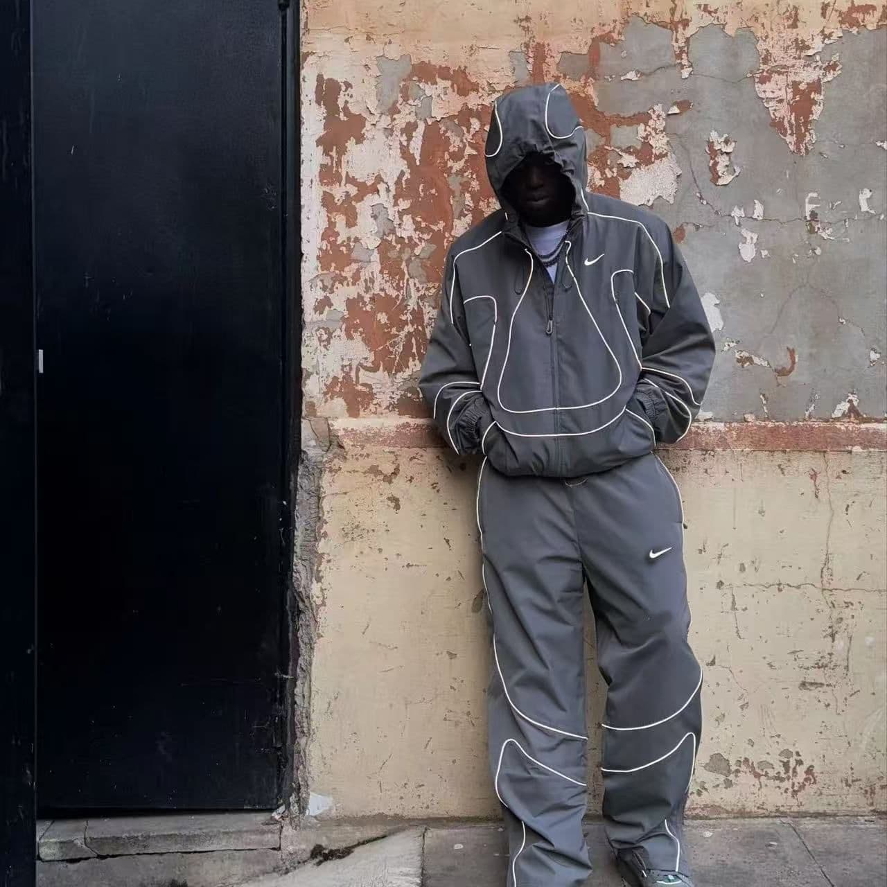 Veste à capuche, tenue tendance printemps-automne, ensemble unisexe imperméable à rayures réfléchissantes