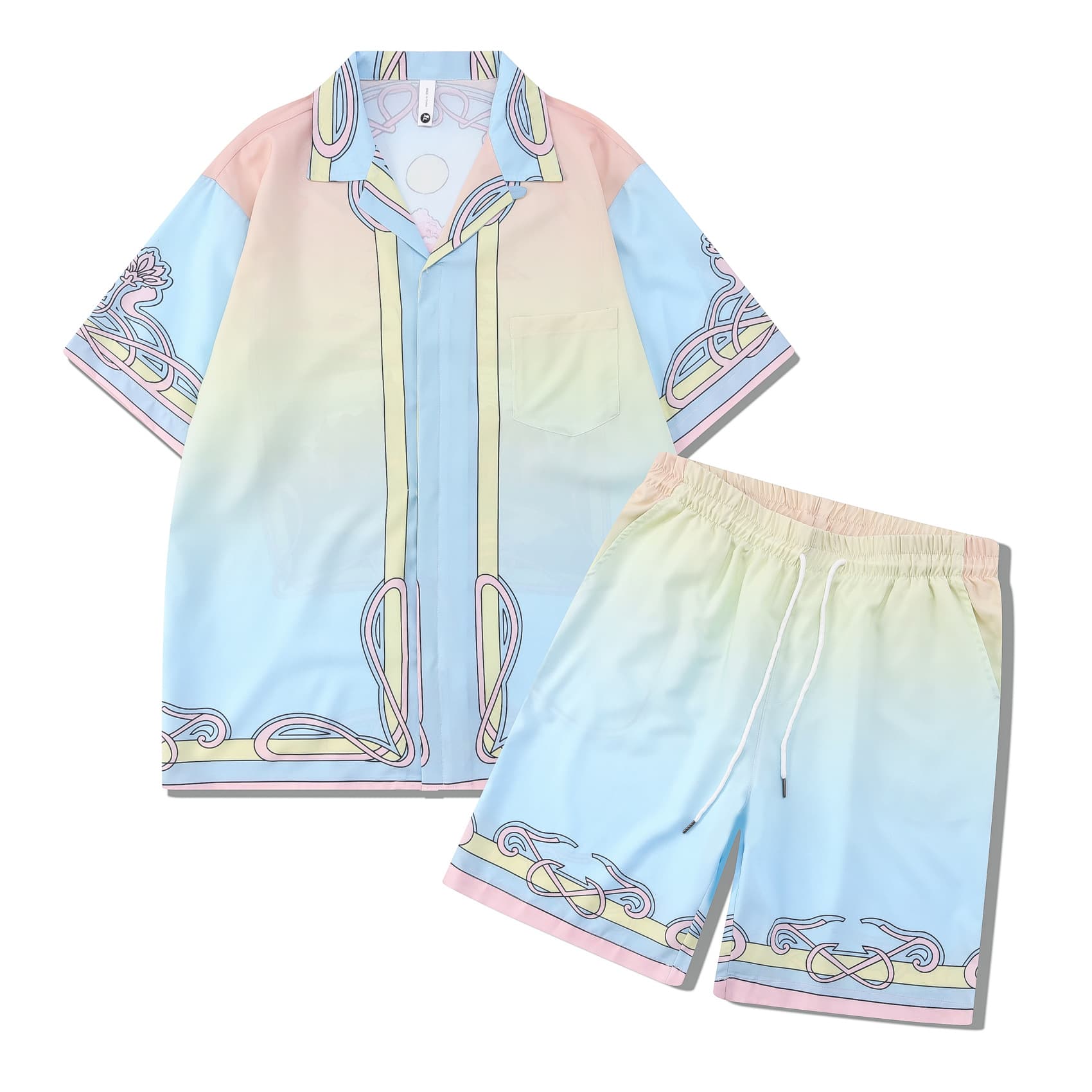 Men's clothing high street floral shirt suit VTG light luxury style shirt casual cardigan shorts matching men