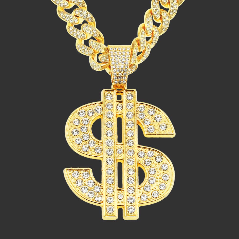 Men Women Hip Hop Big Dollar Pendant Necklace 13mm Miami Cuban Link Choker Chain Necklaces Bling Bling Charm Statement Jewellery