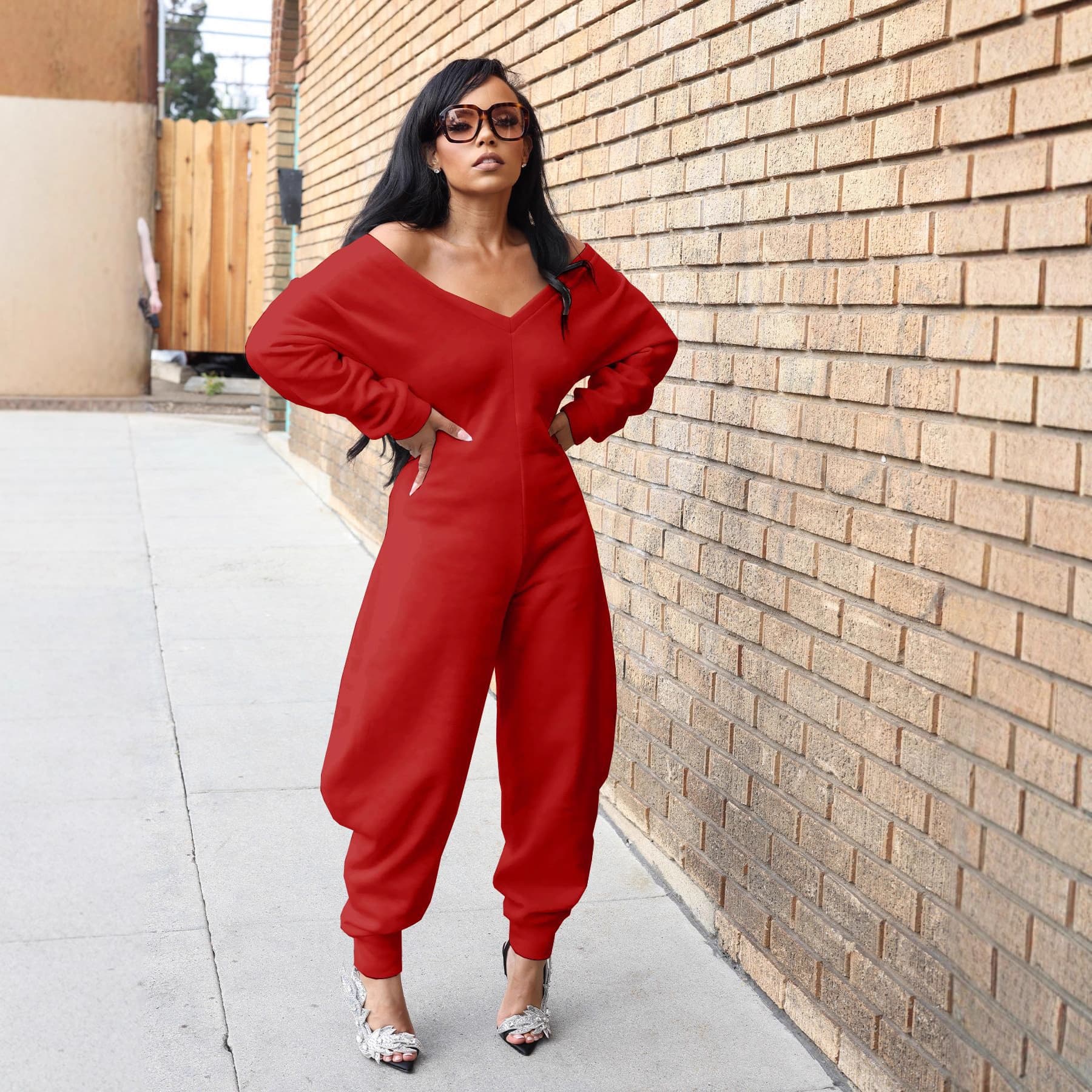 Women's Clothing Women's V-Neck Long Sleeve Jumpsuit Sexy Sports Sweatshirt Style Long Sleeve For Formal & Casual For Women
