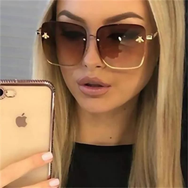 New Fashion Lady Oversize Rimless Square Bee Sunglasses Women Men Small Gradient Sun Glasses Female UV400