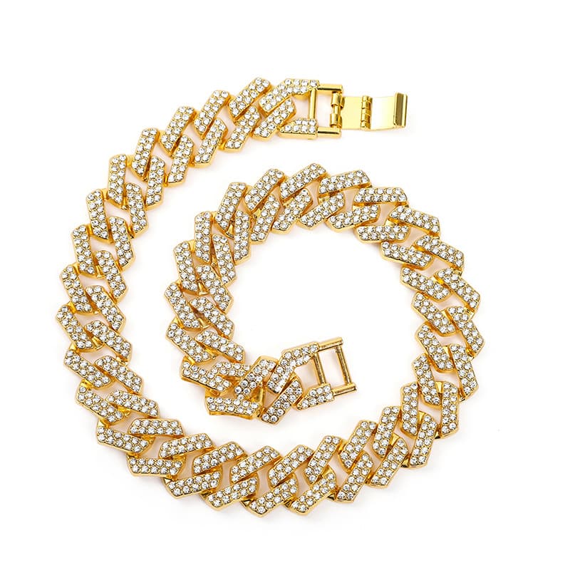 Men’s Jewelry Set Fashion Hip Hop Full Diamond Cuban Chain Necklace Personality Street Hip Hop Motorcycle Men's Cool Accessories Jewelry Width 20mm