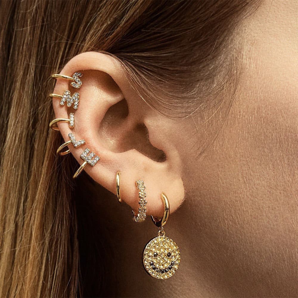 26 English Letter Ear Clips 2022 New Diamond Earring Clips Personalized Fashion Mini C-shaped Earrings