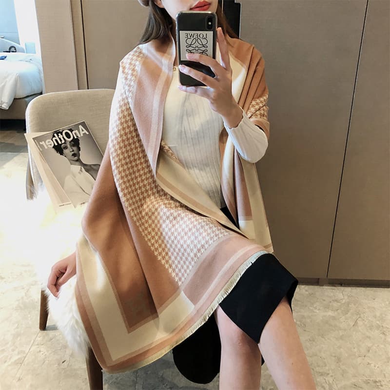 Écharpe pied-de-poule simple pour femme, nouvelle collection automne-hiver, légère et luxueuse, longue section, châle chaud en cachemire épais
