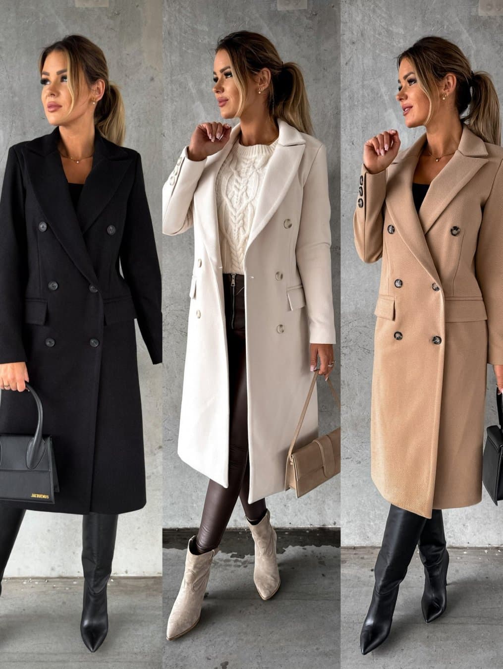Autumn and winter fashionable simple long-sleeved double-breasted woolen coat for women