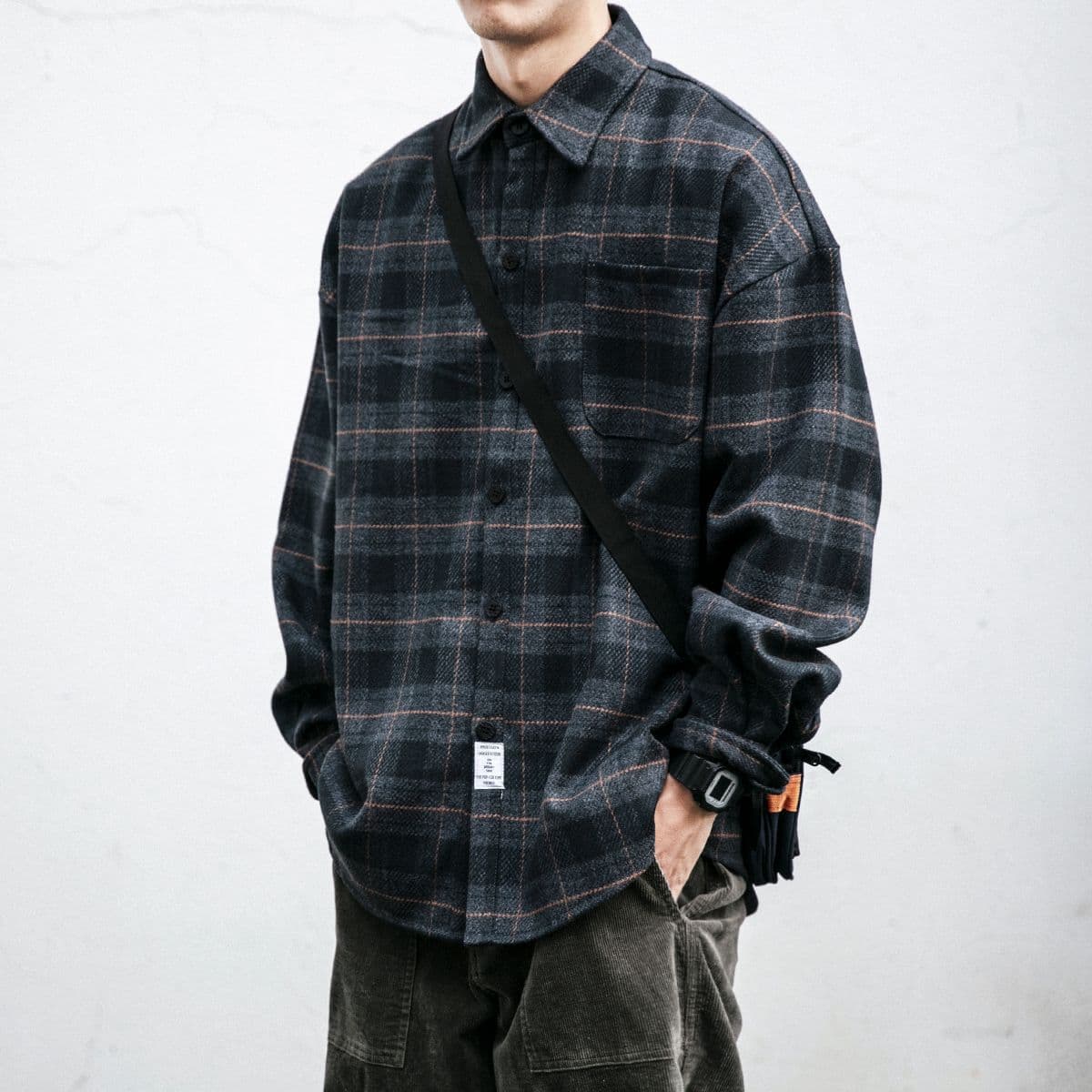 Autumn And Winter Retro Polished Thickened Plaid Shirt Men's Tooling Long-sleeved Trendy Brand Loose Woolen Shirt Casual Jacket Trendy