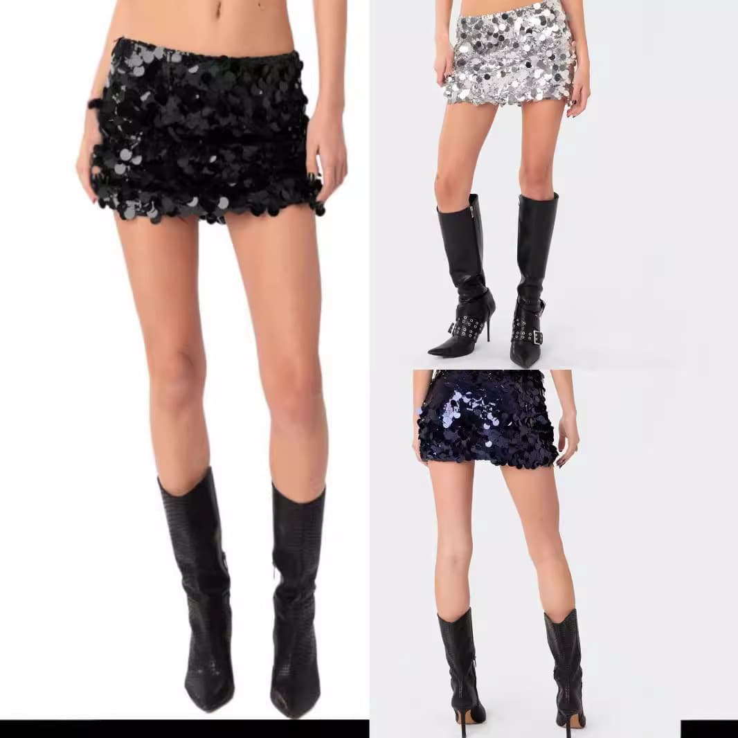 Women's Fashionable Miniskirt with Sequins New 2025 Irregular Size Short Skirt for Foreign Trade Cross Border