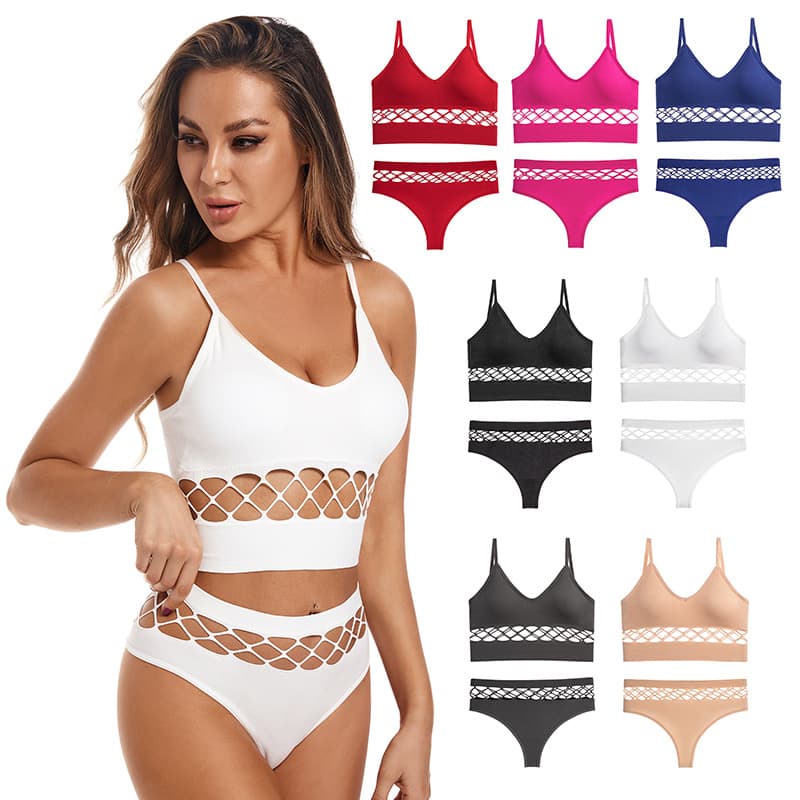 Women's clothing hollow underwear set for women with small breasts, thin push-up bra without rims, plus size sports camisole