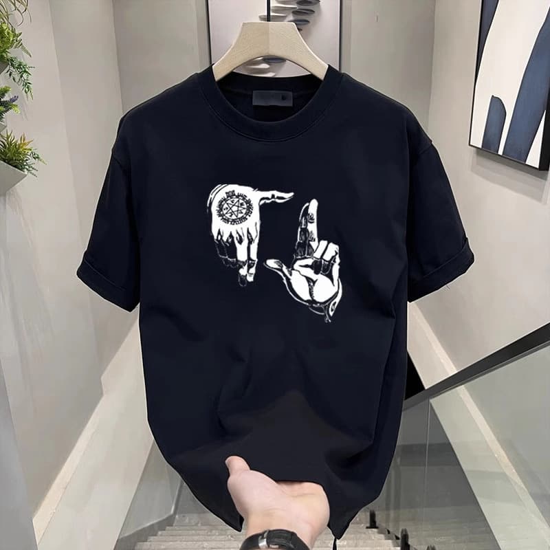 Men's Clothing Men's And Women's Trendy Black White Short Sleeve Crew Neck T-Shirt Style Loose Fit Heavyweight Pure Cotton Cool And Stylish Top