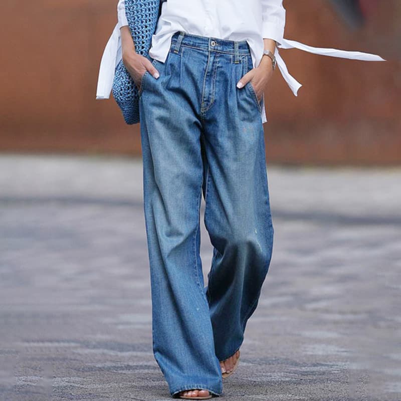 Women'sNew Style High Waist Slim Wide Leg Pants Loose Floor Sweatpants Denim Trousers
