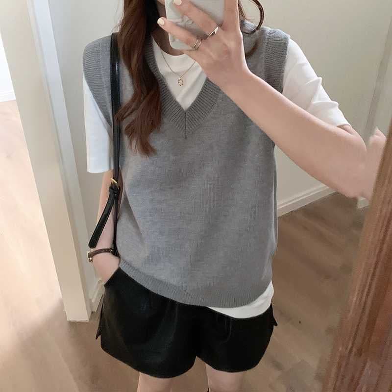 Autumn New Layered Loose Retro Knitted Vest Women Autumn Korean Sweater Vest Women