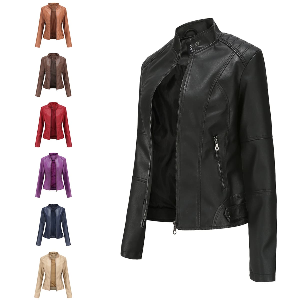 Women's slim jacket Jacket Women's biker jacket large size standing collar leather jacket