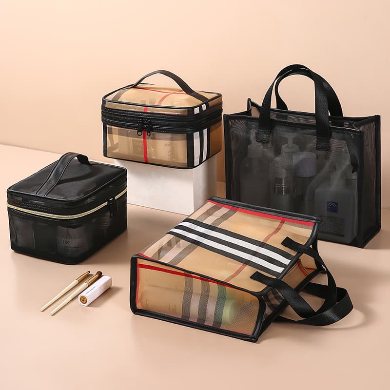 Factory direct sales cosmetic bag fashionable nylon mesh cosmetic bag set black portable Korean version travel toiletry bag storage