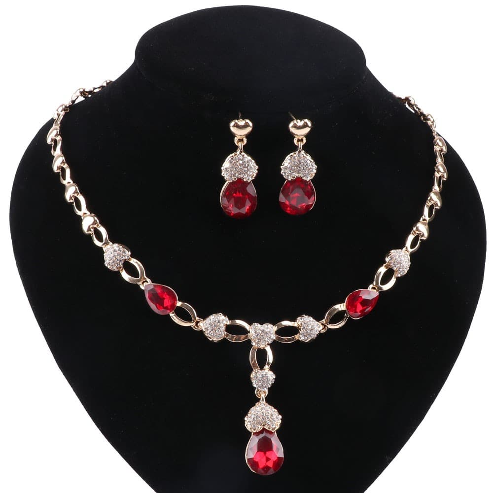 Women Bridal Engagement Crystal Zircon Necklace Earrings Brides Party Costume Jewellery Set