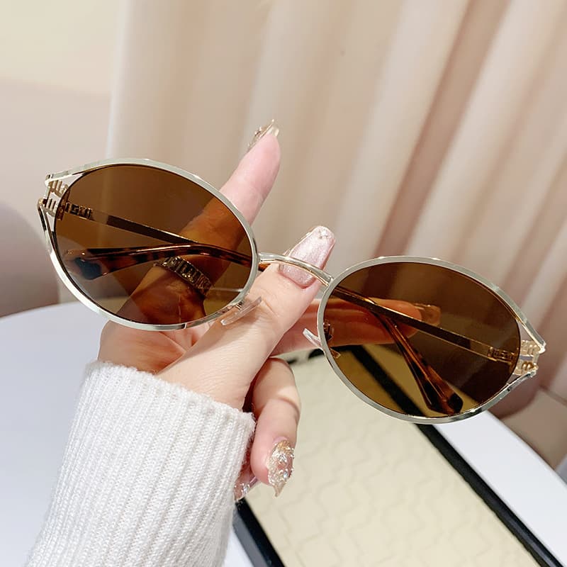 Men's New European And American Style Oval Metal Sunglasses For Women Internet Celebrity Large Letter Glasses Frame