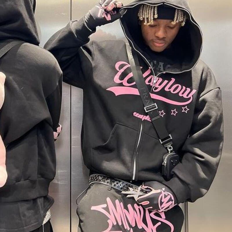 Men's Clothing Street Dark Sweatshirts Men And Women Gothic Hip-Hop Couple Letter Printed Hooded Cardigan Trend