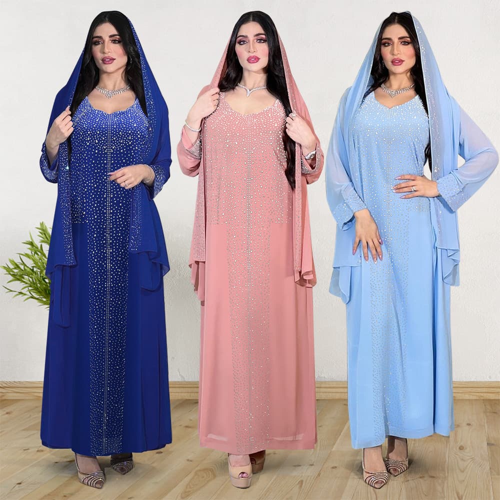 Women's Clothing Hot Diamond Chiffon Robe Party Sparkling Dress