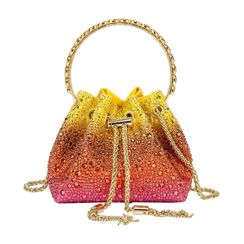 Women's Bags, Handbags, Diamond Crystal Bucket Bags, Metal Ring Women's Bags, Volcanic Stone Colored Women's Bags, Spray Color