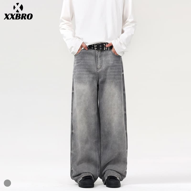 ​Men's Vintage Washed Tie-Dye Jeans – Distressed Grey Straight-Leg Baggy Denim Pants (S-2XL)​