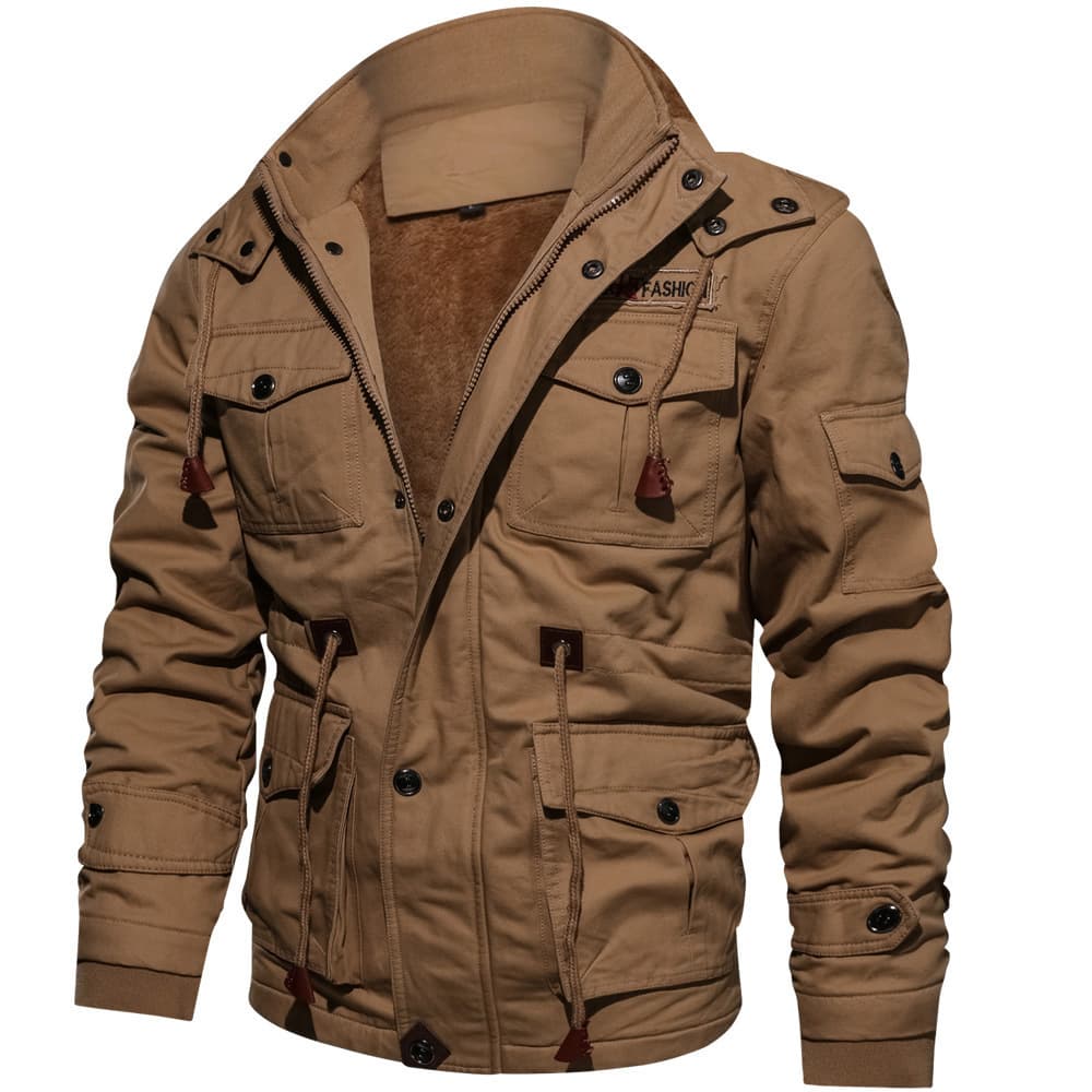 2023 Autumn And Winter Men's Hooded Plush Thickened Coat Large Cotton Mid Length Work Wear Washable Jacket For Men
