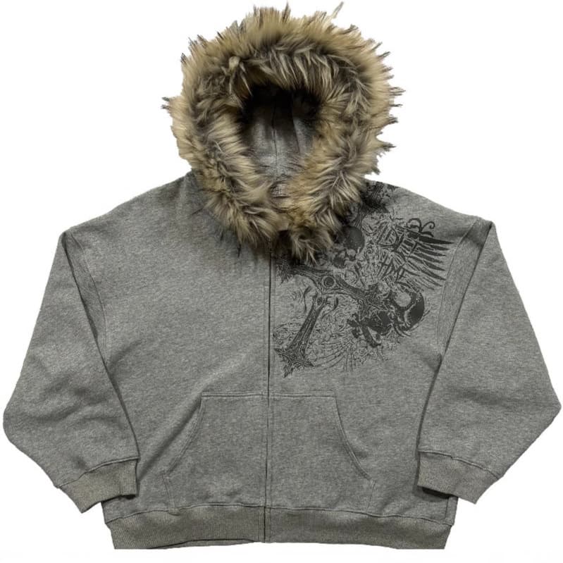 Men's Clothing European And American Retro Trend Street Casual Sweatshirt Pattern Print Sports Hoodie Fleece Hood Zipper Jacket