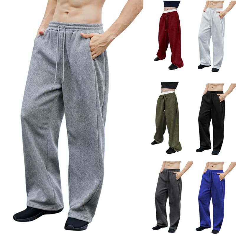 Men's Sweatpants Waist Drawstring Straight Wide Leg Loose Trousers Sports Pants With Pockets