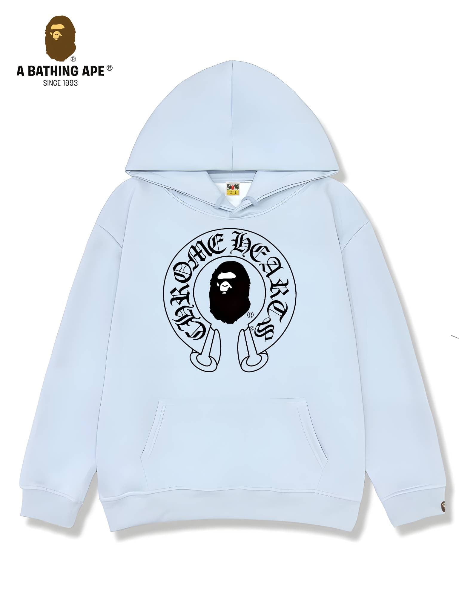 Sweat à capuche unisexe avec motif tête de singe imprimé et logo créatif, style décontracté et tendance, de marque BAPE et Chrome Hearts