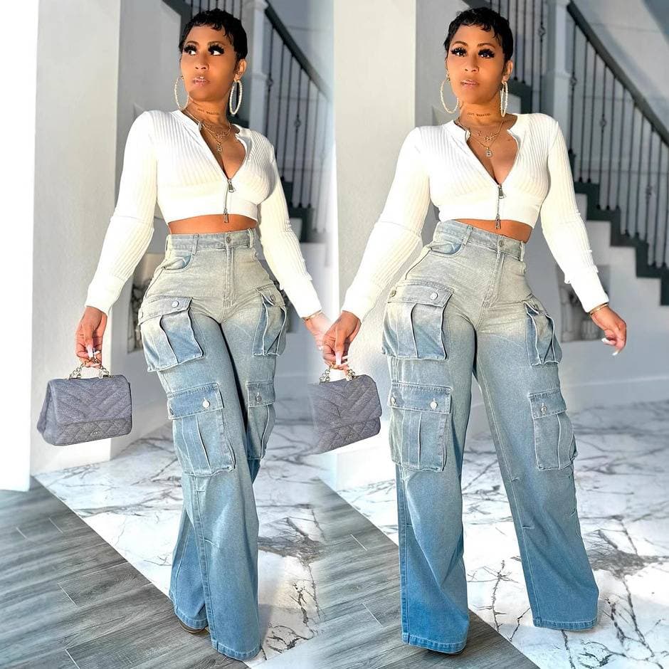 ​​Tie-Dye Cargo Jeans For Women – High Waist & Wide Leg (S-3XL) | 90s Grunge Revival​​