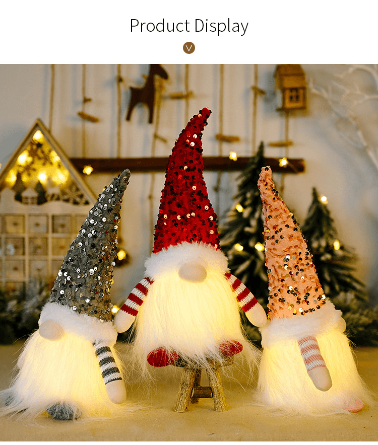 Christmas Decoration Sequins With Lights Rudolf Figure Christmas Glow Faceless Doll Ornament
