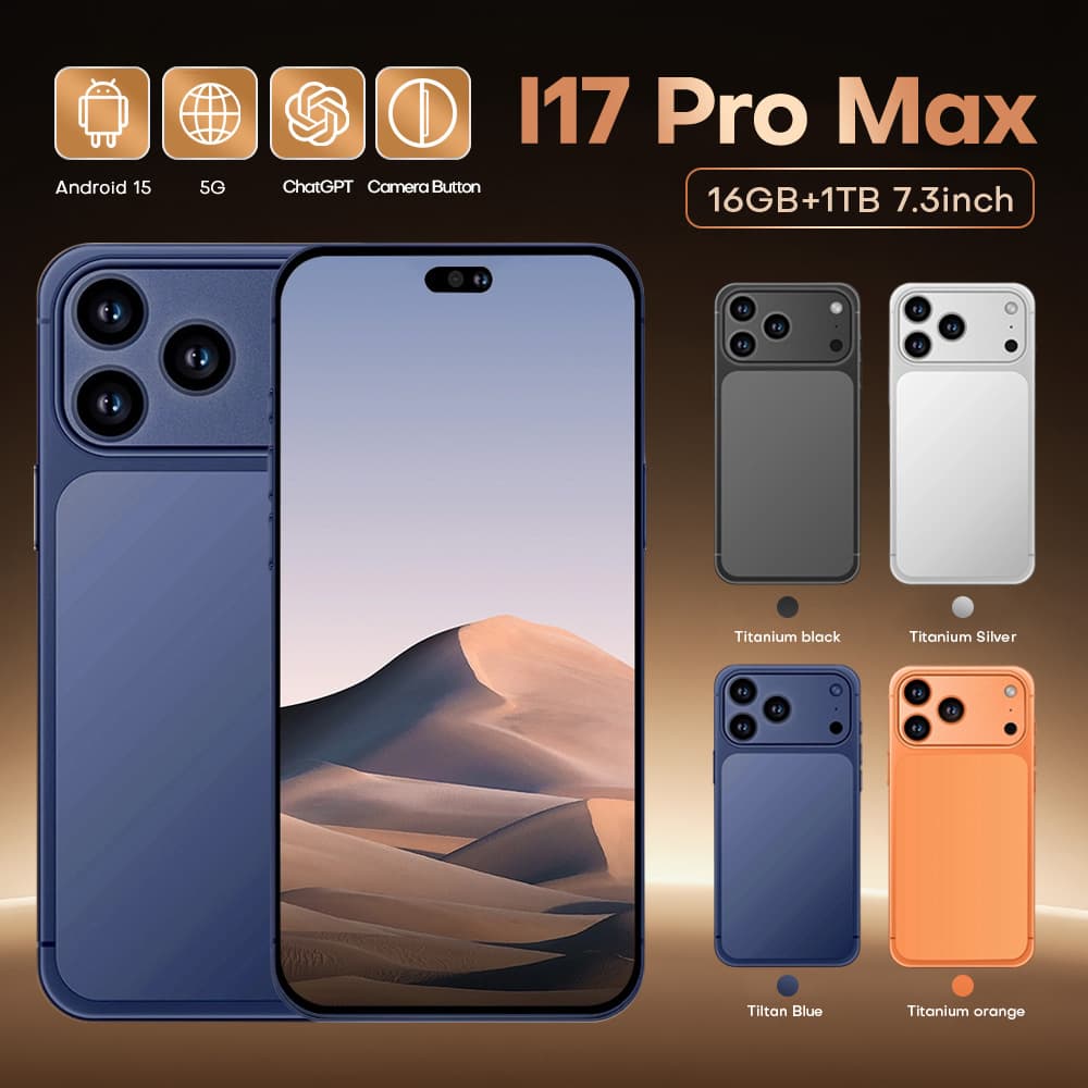 2026 Hot Selling I17ProMax Phone,16+1TB Global Communication Large Screen Smartphone,Eight Core,72MP+108MP,8000mAh,Android 15,Dual Card+TF Card(BlUE)