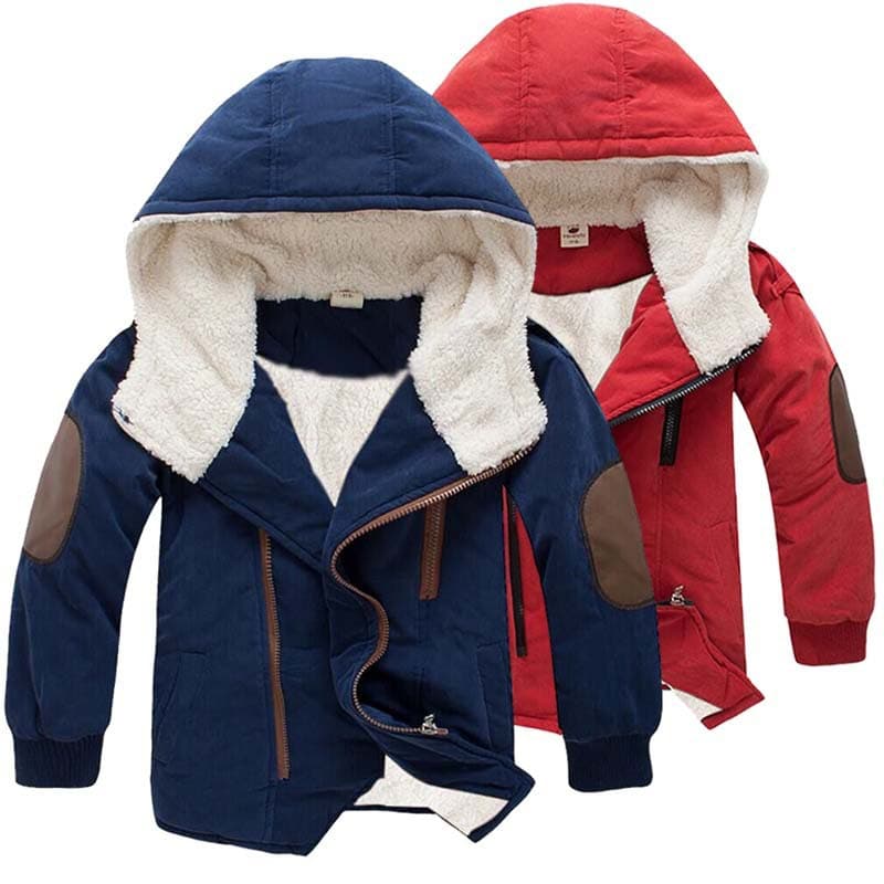 Foreign Trade Boy Cotton Coat Children's Medium And Large Children Lamb Thickened Velvet Hooded Medium And Long Cotton Coat