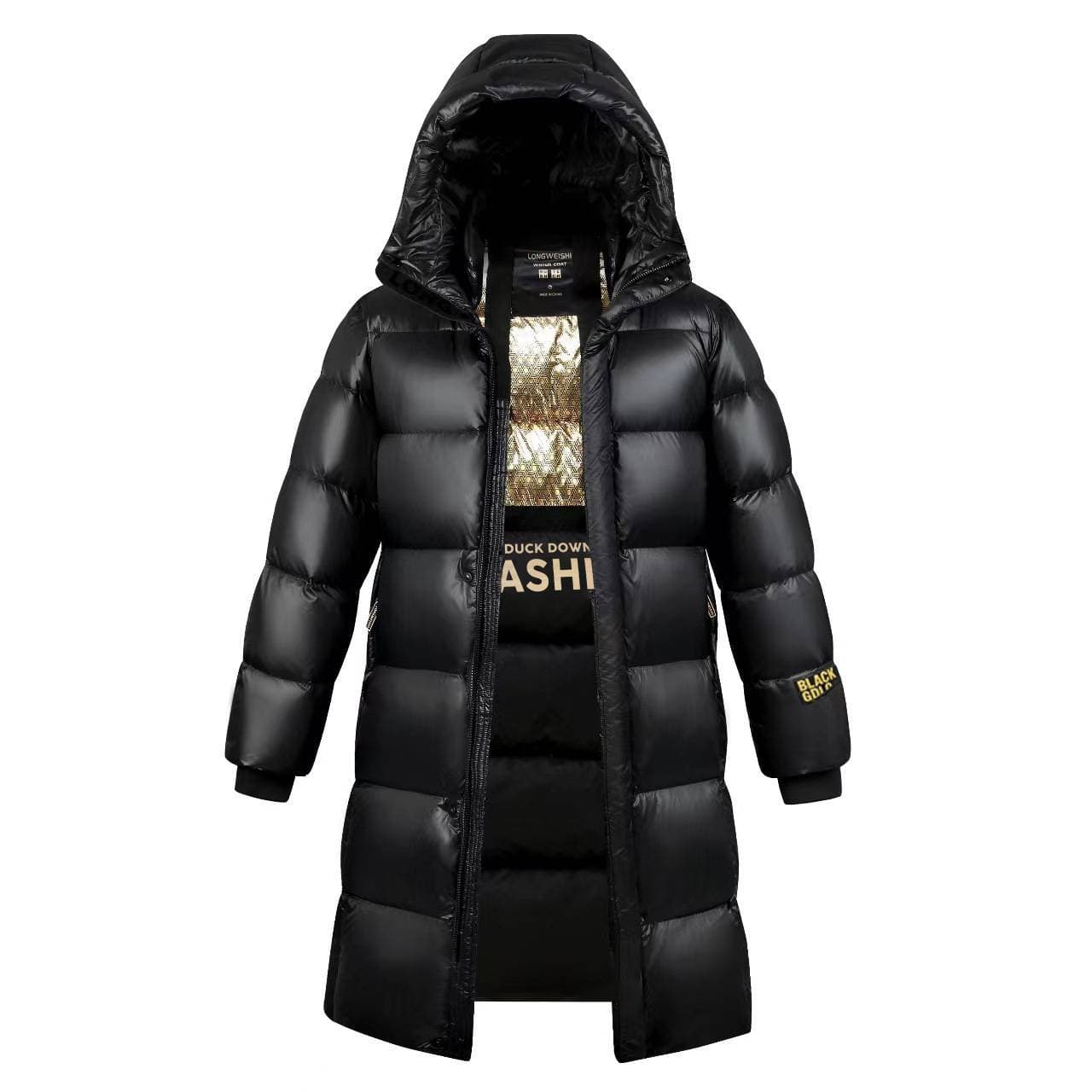 Men's Clothing Black And Gold Down Jacket For Men And Women, Same Style, Bright Surface, Winter Warm And Thick Couple Jacket, High Version