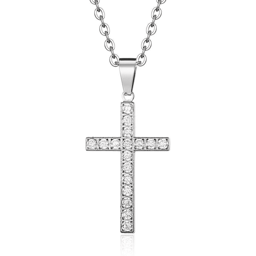 Men And Women's Jewelry Titanium Steel Cross Necklace Inlaid With Diamonds Simple Neutral Style Trendy Wear Personalized Accessories