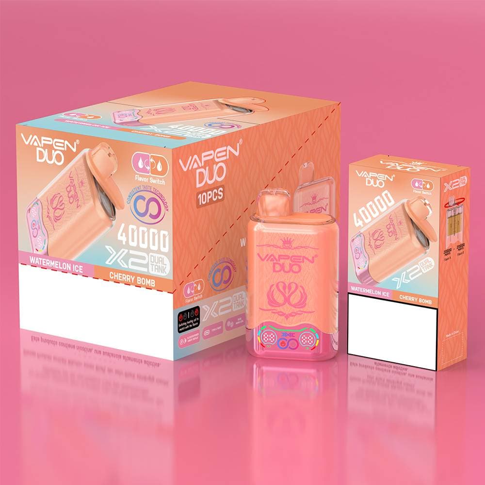 Vape jetable 10 pièces VAPEN DUO 2-en-1 Twins – 40 000 bouffées, double saveur cristal, Razz et citron vert, double réservoir, résistances en