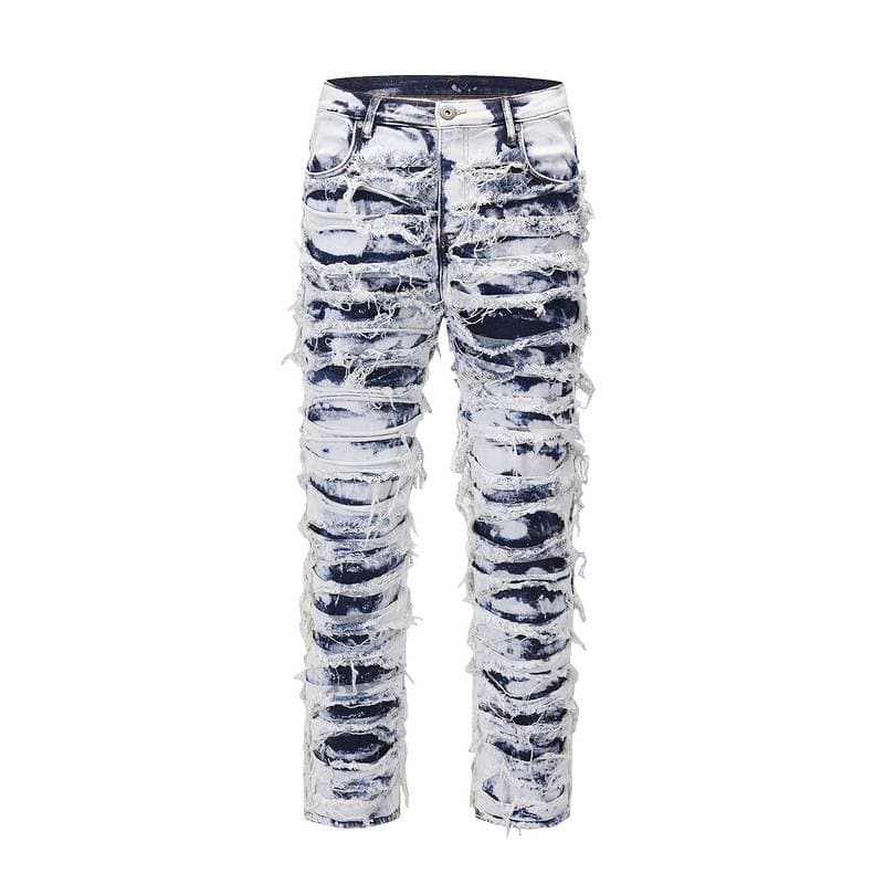 ​Vintage Camo Patchwork Distressed Embroidered Ripped Jeans For Men & Women - Loose Fit Streetwear Denim Pants​