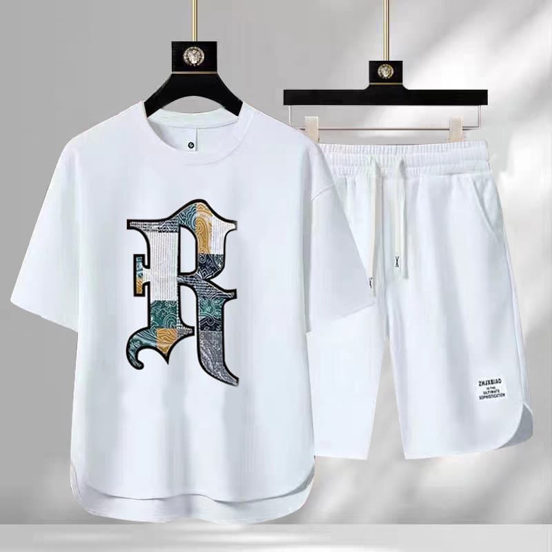 Men's Clothing Summer fashion brand new casual short sleeved sports five point pants two piece suit men's large size loose T shirt top