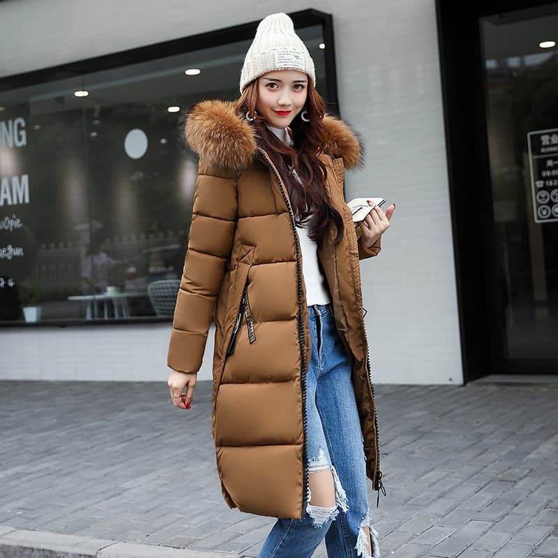2022 Winter Down Parkas Women J Big Fur Collar Thick Slim Coat Fashion Hooded Cotton Outerwear Long Autumn Female