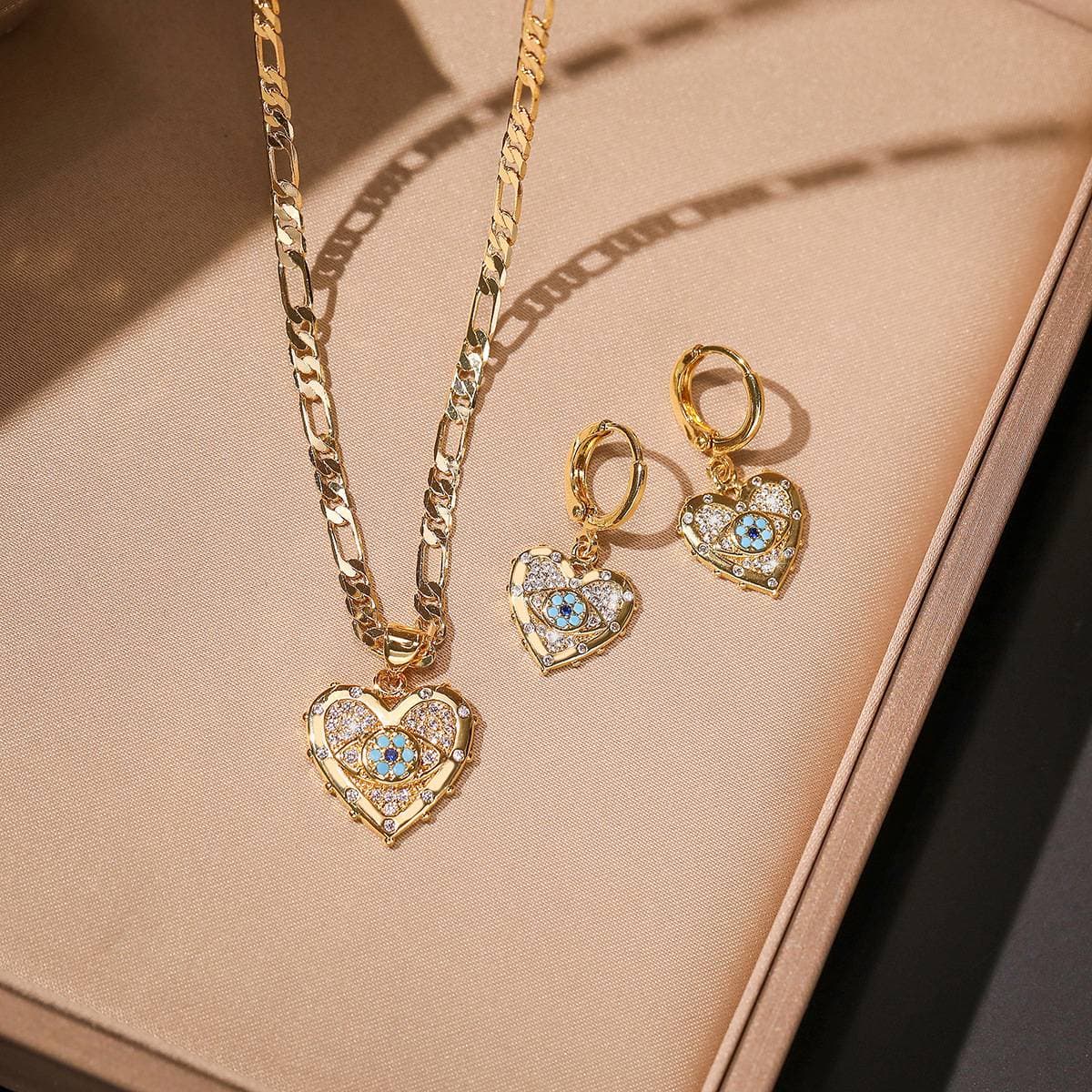 INS Fashion personality Zircon Devil's Eyes Ladies Love pendant necklace earrings set gift