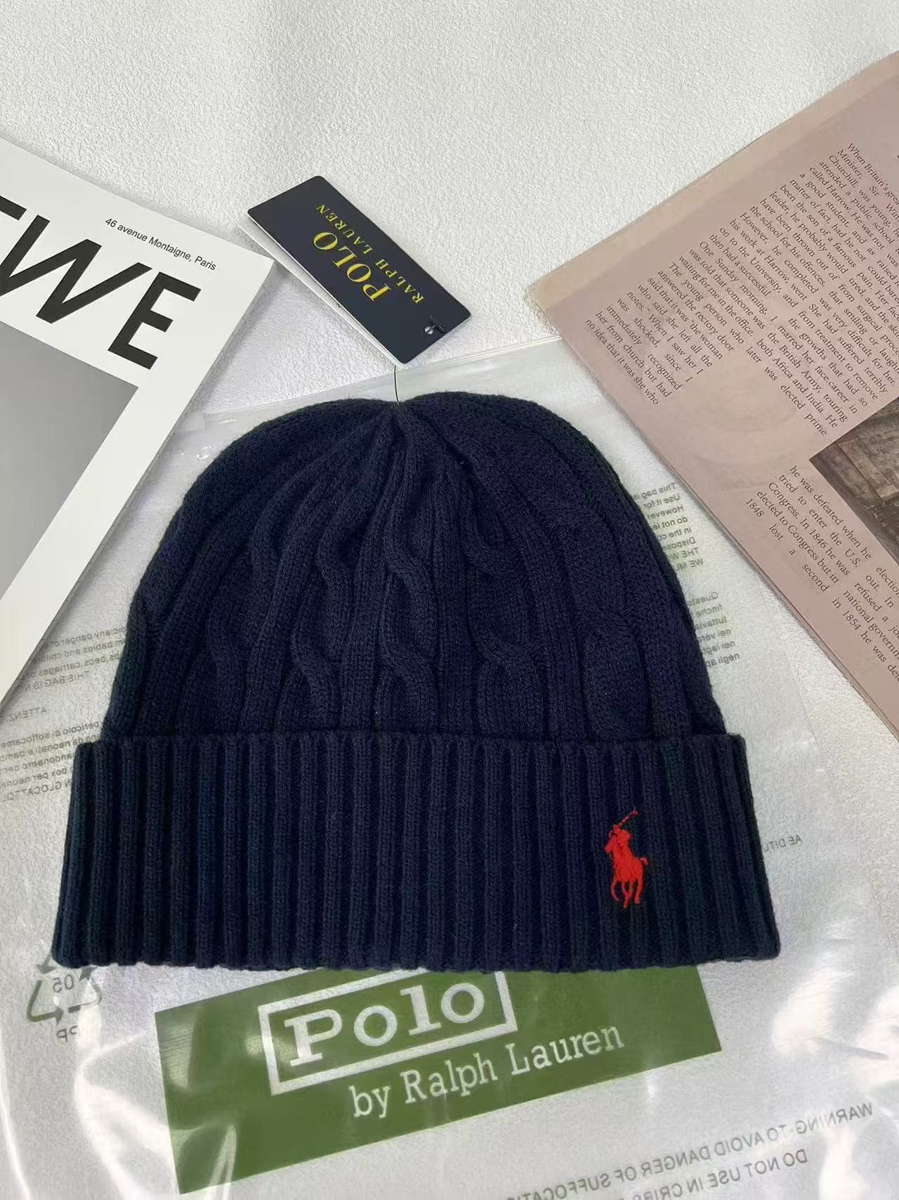 Bonnet unisexe en maille torsadée unie, broderie classique tête de mort, chaud d'hiver, style Ralph Lauren