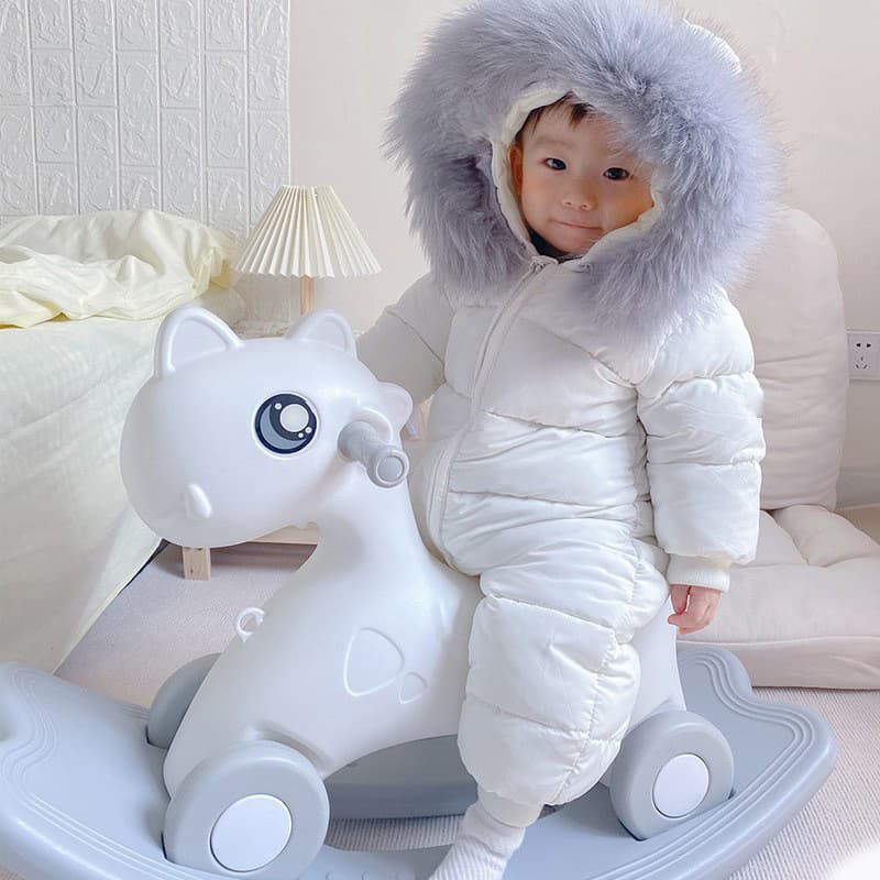 Foreign Trade Cross Border Hot Selling Newborn Clothes Baby Jumpsuit Winter Thick Fur Collar Baby Crawling Clothes Plus Velvet Coat