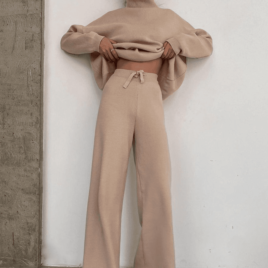 Women's Clothing New Knitted Lace Up Fashion Casual Suit Two-piece Set for Women